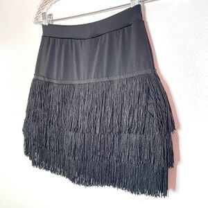 Conny Black Stretch Fringe Mini Skirt Skort Size Small